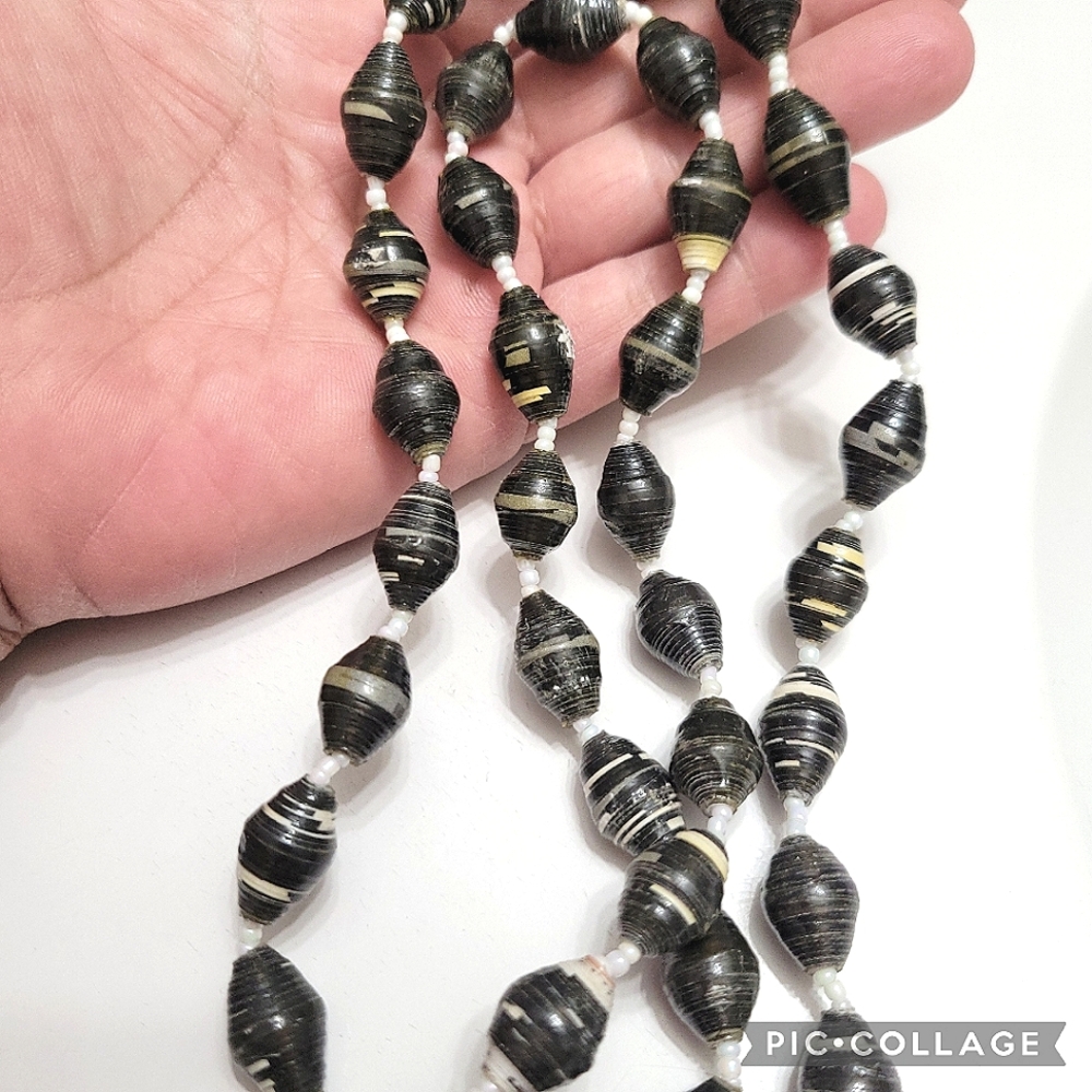 Vintage Boho African Paper Bead Necklace